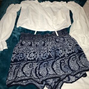 Flowy Blue Patterned Shorts